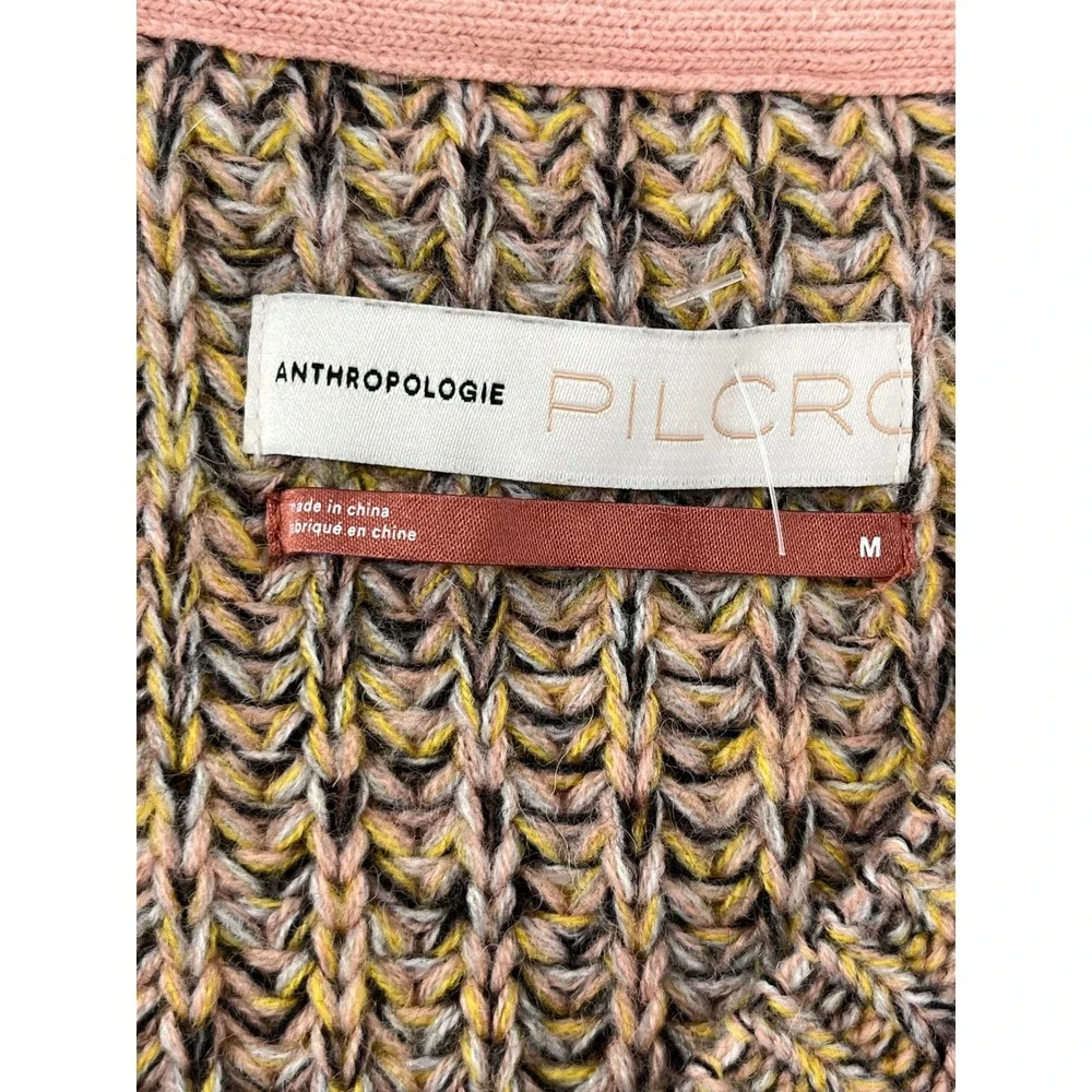 Anthropologie‎ Pilcro Marled Chunky V-Neck wool mix Knit Sweater Size M brown